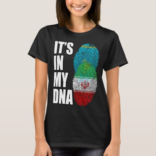 Iranian And Kazakhstani Mix DNA Heritage Flag T_Shirt