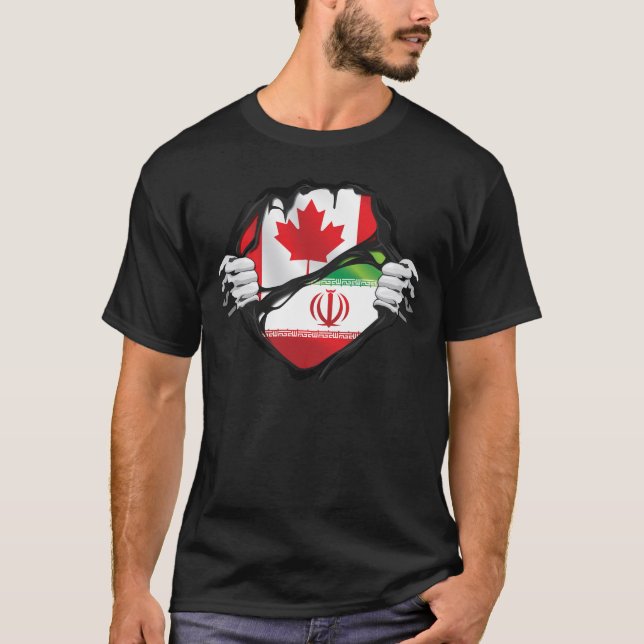 Iranian Canadian Hands Ripped Roots Flag T-Shirt (Front)