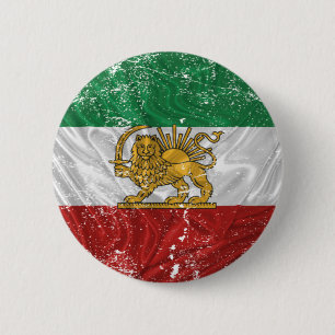 Iranian Flag Grunge with Lion Button