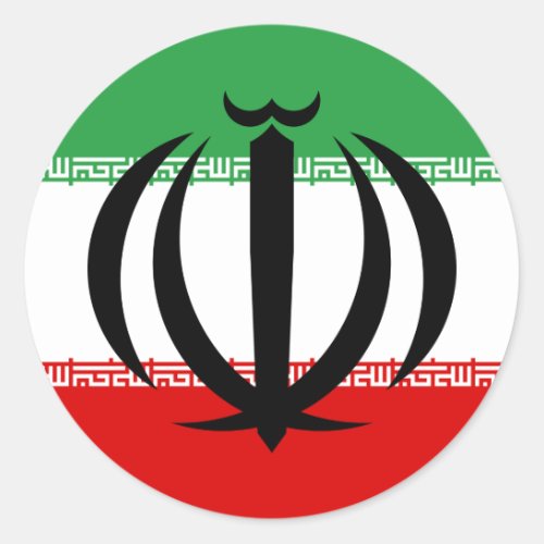 Iranian Flag  National Emblem Flag of Iran Classic Round Sticker