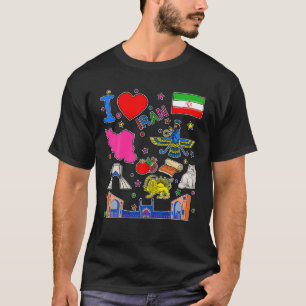 Iranian Hand Drawn Landmarks, Iran Map, Culture Ic T-Shirt