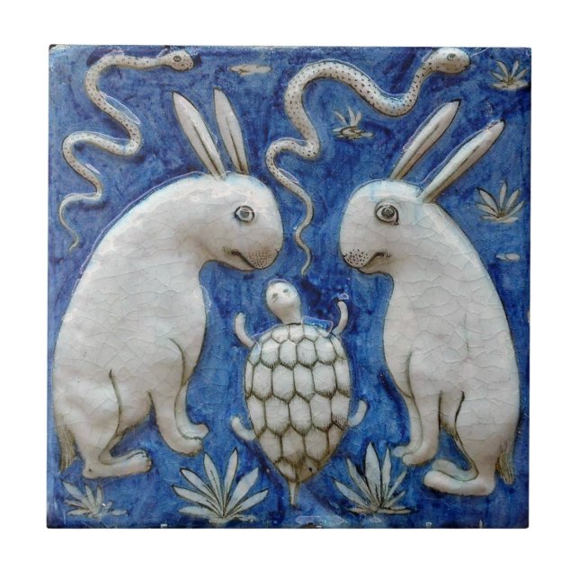 Iranian Rabbit, Tortoise Snake Blue Ceramic Tile (Front)
