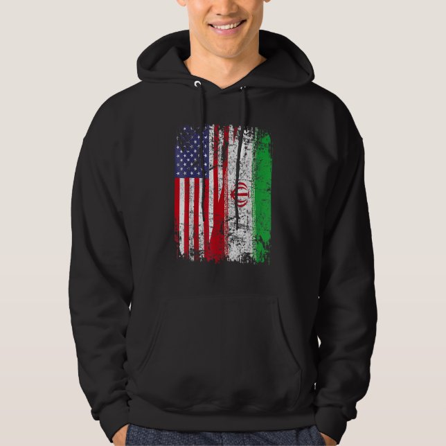IRANIAN ROOTS Half American Flag IRAN FLAG Hoodie (Front)