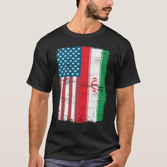  IRANIAN ROOTS Half American Flag USA IRAN FLAG T-Shirt (Front)