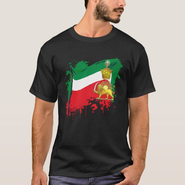 Irans Flag with Pahlavi Crown shir va khorshyid T-Shirt (Front)