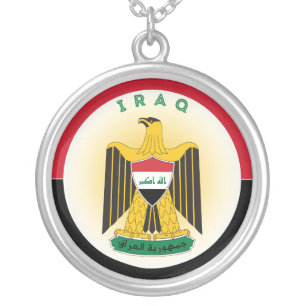 Iraq Coat of Arms Patriotic Round Shape Silver Plated Necklace