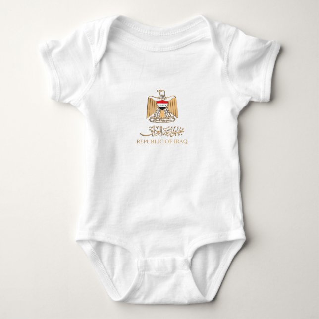 IRAQ FLAG ON IRAQI EMBLEM شعار العراق BABY BODYSUIT (Front)