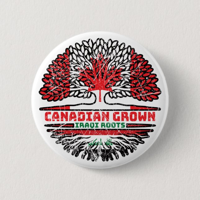 Iraq Iraqi Canadian Canada Tree Roots Flag Button (Front)