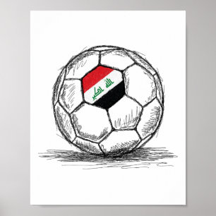 Iraq Iraqi Flag Art Design On Soccer Ll Footll  Poster