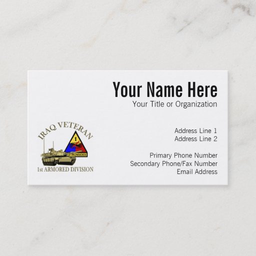 Customizable Iraq Vet - 1st AD Business Cards