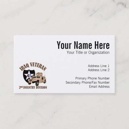 Customizable Iraq Vet 2nd ID - Humvee Business Card Templates