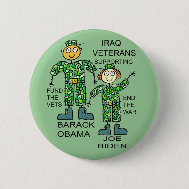 IRAQ VETS FOR OBAMA PINBACK BUTTON (Front)