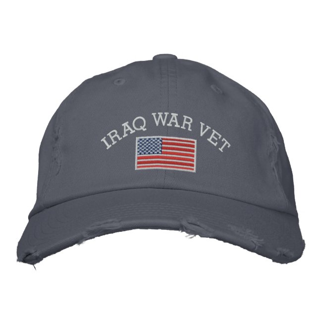 Iraq War Vet with American Flag Embroidered Baseball Cap (Front)