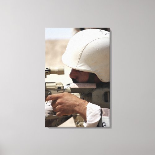 Iraqi Army Sergeant sights in down range Canvas Print