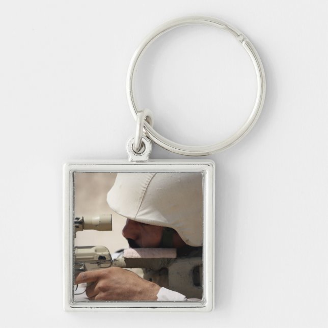 Iraqi Army Sergeant sights in down range Keychain (Front)