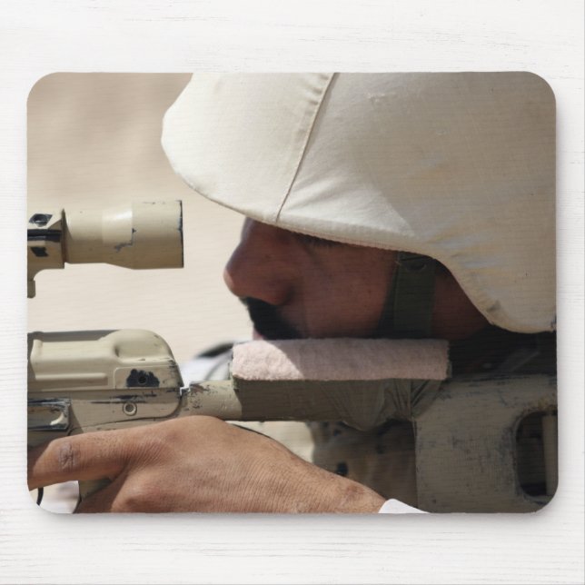 Iraqi Army Sergeant sights in down range Mouse Pad (Front)