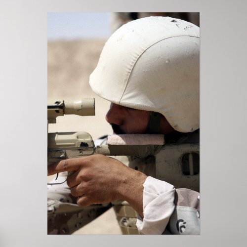 Iraqi Army Sergeant sights in down range Poster