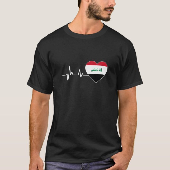 Iraqi Heartbeat As Iraq Flag Heart Logo T-Shirt (Front)