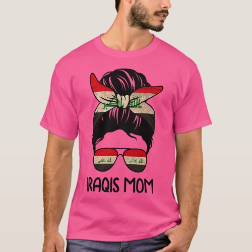 Iraqis Mom Messy Bun Sunglasses Flag Mothers Day f T_Shirt