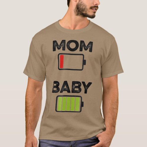 ired Women Low Battery Mom  Baby Full Charge Funny T_Shirt