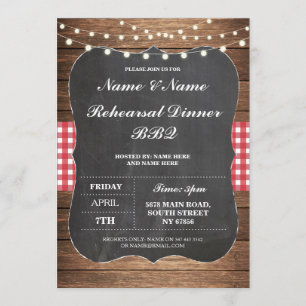 IRehearsal Dinner BBQ Red Check Chalk Invitation