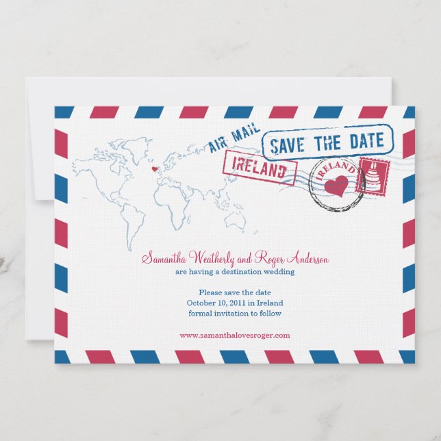 Ireland Air Mail Wedding Save The Date (Front)