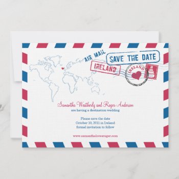 Ireland Air Mail Wedding Save The Date by labellarue at Zazzle