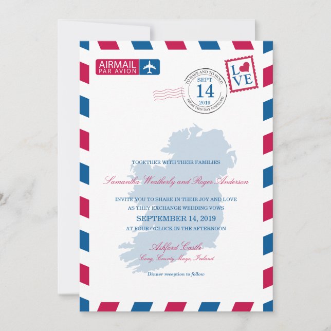 IRELAND Airmail Wedding Invitation (Front)