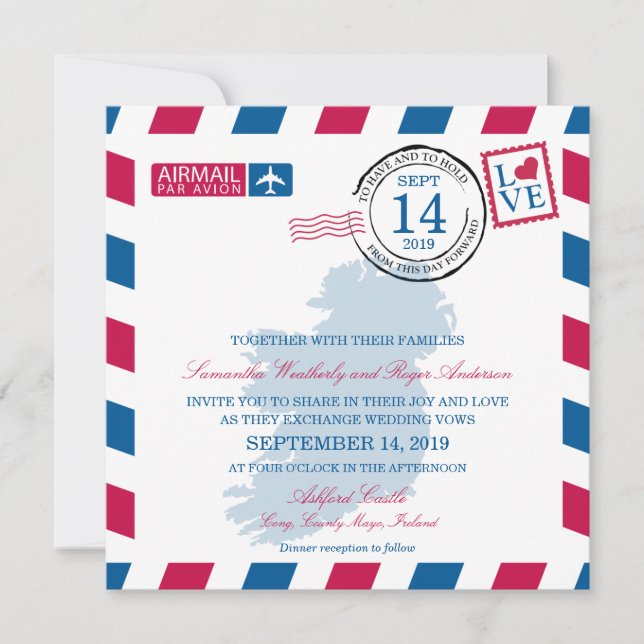 IRELAND Airmail Wedding Invitation (Front)