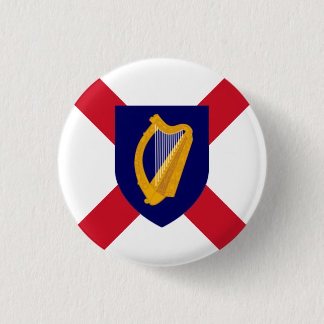Ireland Badge - Cross & Harp Shield Pinback Button (Front)