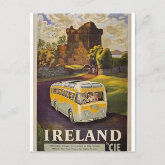 Ireland bus tours with CIE, vintage Irish travel postcard