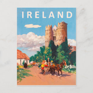 Ireland, caravan is passing on the village road postcard