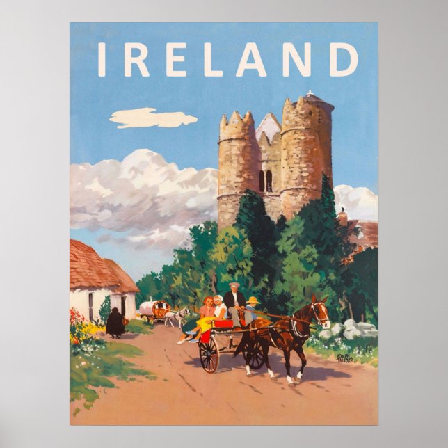 Ireland, caravan is passing on the village road poster (Front)