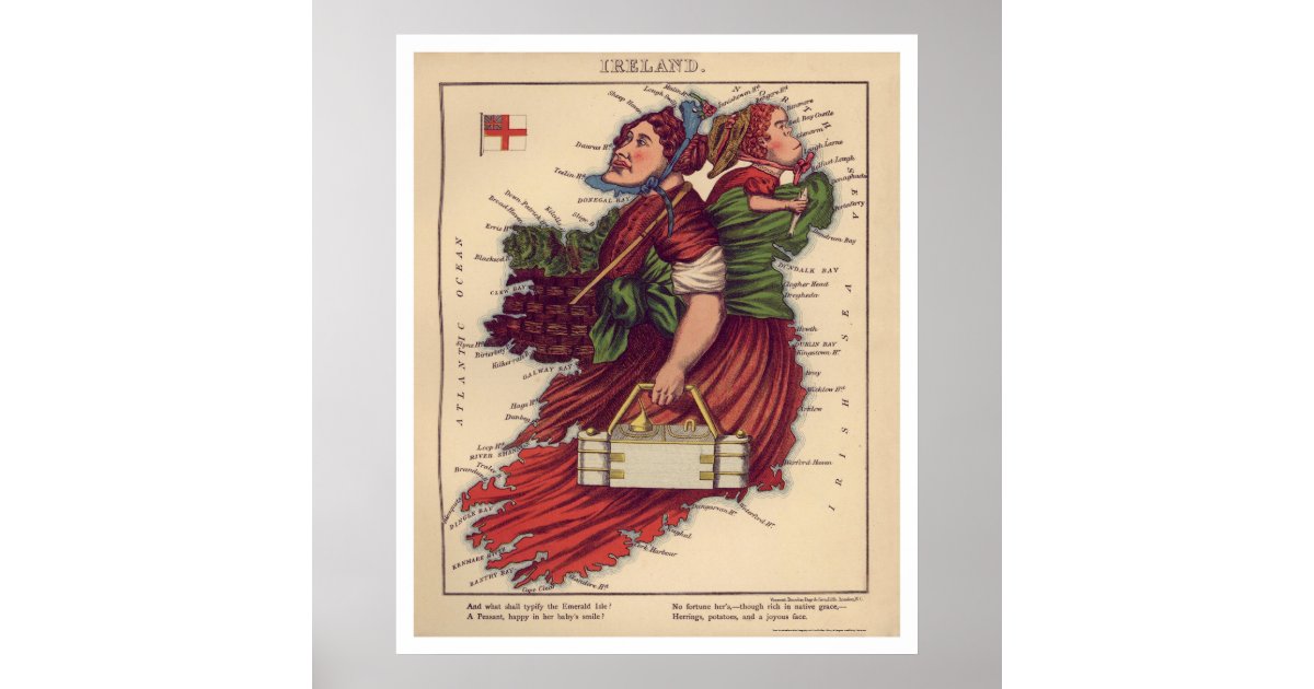 Ireland Caricature Map 1868 Poster
