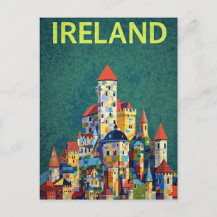 Ireland Castle Colorful Retro Travel Postcard