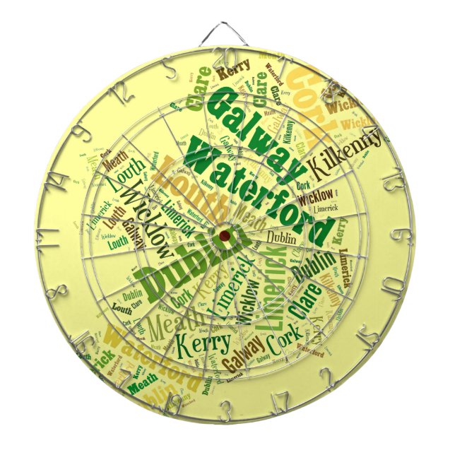 Ireland Cities Word Art Dartboard With Darts (Front)