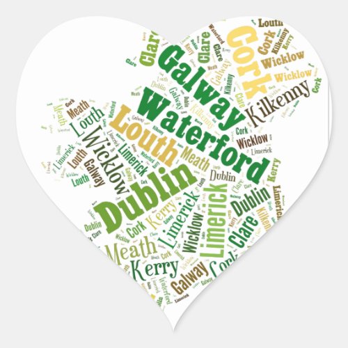 Ireland Cities Word Art Heart Sticker