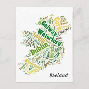 Ireland Cities Word Art Postcard