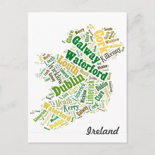 Ireland Cities Word Art Postcard