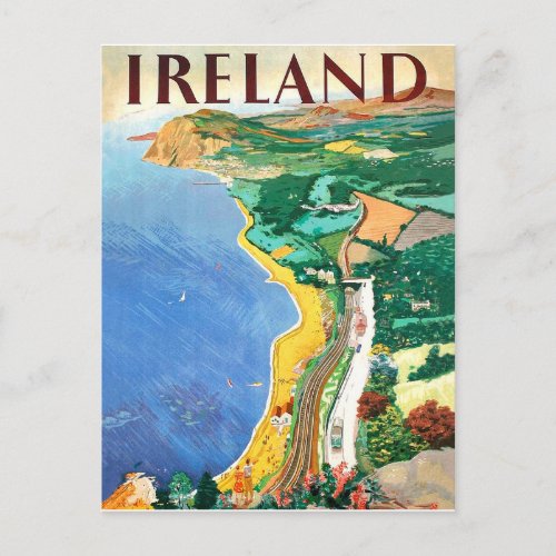 Ireland coastline vintage travel poster postcard