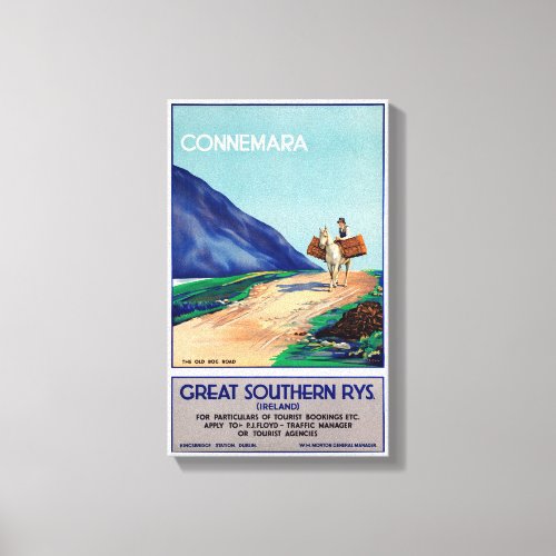 Ireland Connemara Restored Vintage Travel Poster Canvas Print