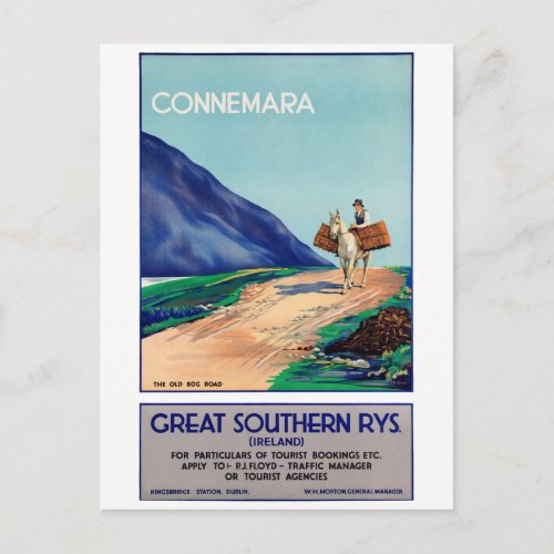 Ireland Connemara Restored Vintage Travel Poster Postcard