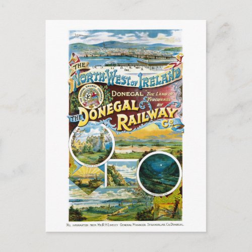 Ireland Donegal Railway Restored Vintage Poster Postcard