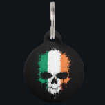 Ireland Dripping Splatter Skull Pet ID Tag<br><div class="desc">This unique design features the flag of Ireland on a skull made up of splattered and dripping paint. The splats and drips create a messy, chaotic appearance that gives the pattern a dark, sinister look and feel. This unique skull graphic is a stylish way to show off your Irish pride....</div>
