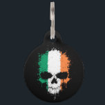 Ireland Dripping Splatter Skull Pet ID Tag<br><div class="desc">This unique design features the flag of Ireland on a skull made up of splattered and dripping paint. The splats and drips create a messy, chaotic appearance that gives the pattern a dark, sinister look and feel. This unique skull graphic is a stylish way to show off your Irish pride....</div>