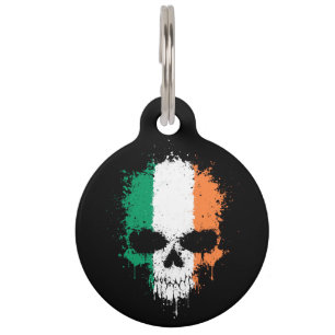 Ireland Dripping Splatter Skull Pet ID Tag
