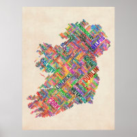 Ireland Eire City Text map Poster