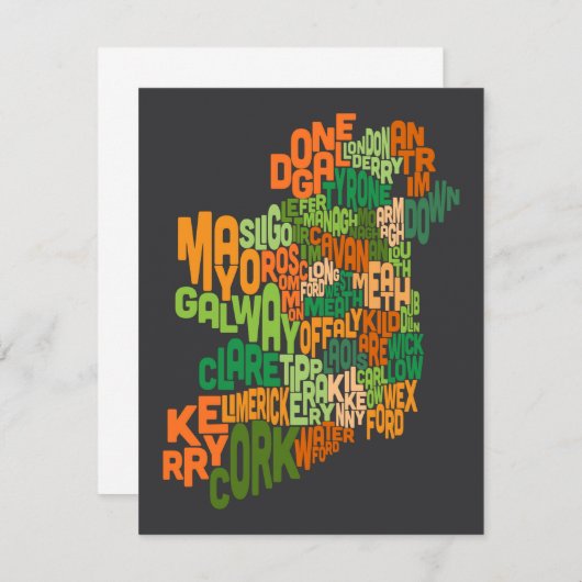 Ireland Eire County Text Map (Front/Back)