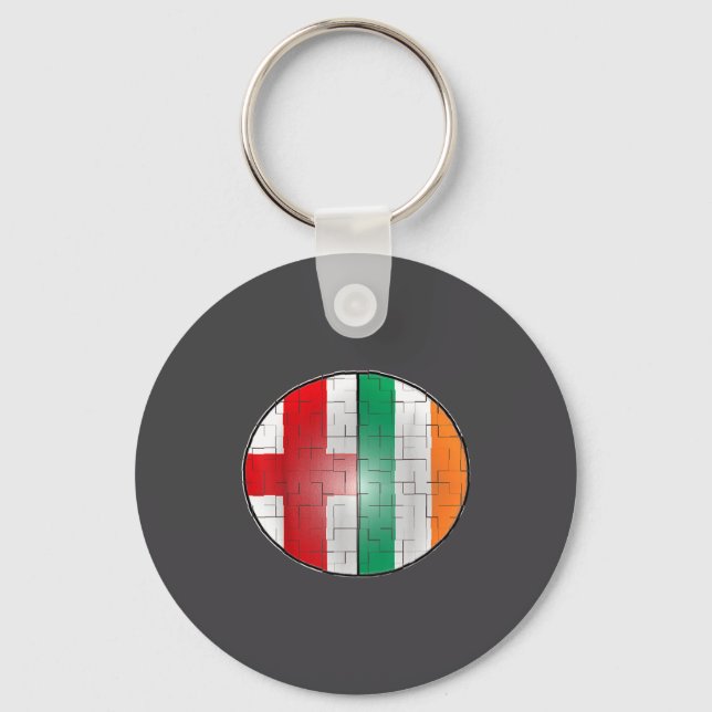 Ireland England Tee - Half Irish English Expat Puz Keychain (Front)