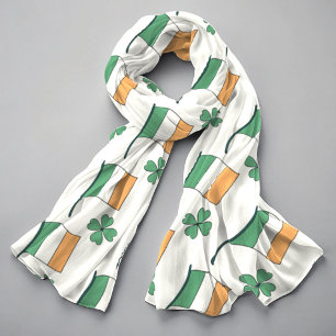 Ireland Flag and Lucky Clover Pattern St Patrick's Scarf